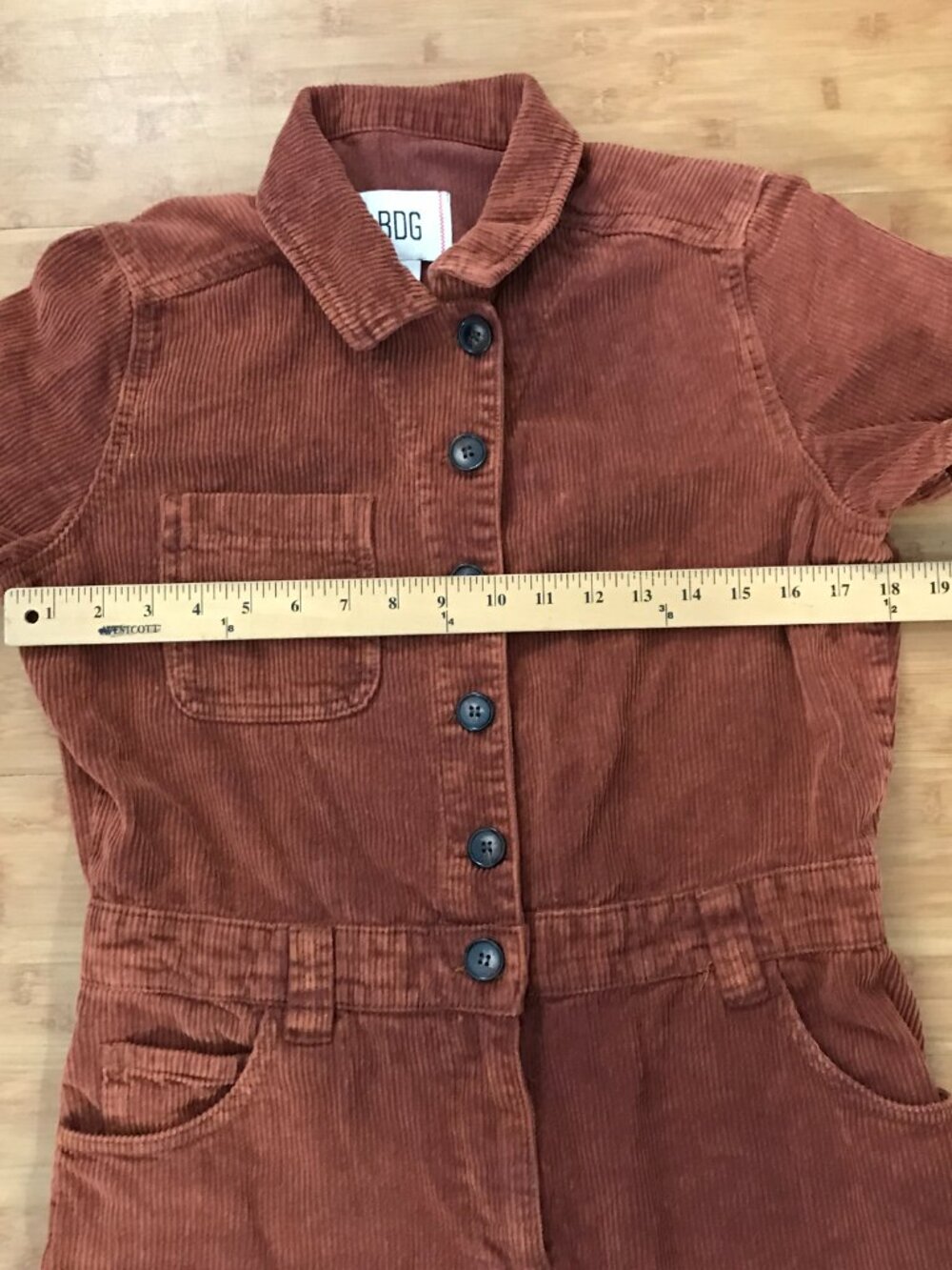 BDG Corduroy Utility Jumpsuit Women S Brown Button Up Pockets Short Sleeve 19146 - Picture 8 of 15